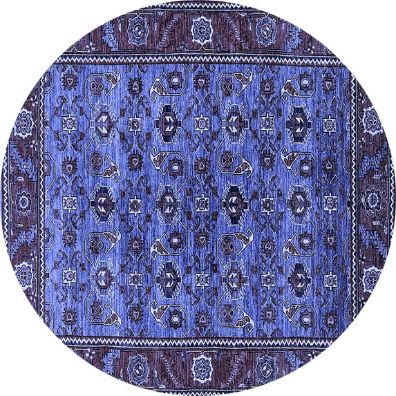 Ahgly Company Machine Washable Indoor Round Oriental Blue Industrial Area Rugs, 3' Round
