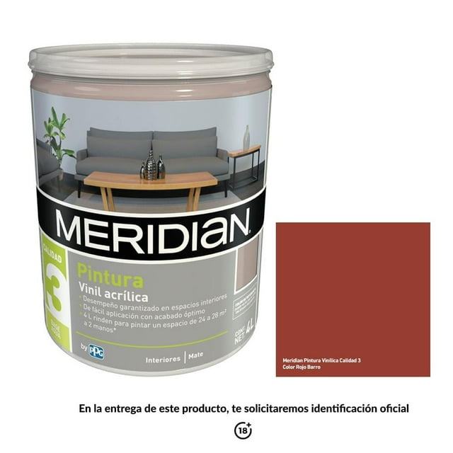 Pintura Meridian Clásica 3 años Color Rojo Barro 4 Litros