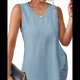 thumbnail image 4 of Camiseta de Tirantes de Verano para Mujer, con Bordado de Ojales, Sin Mangas, Cuello en V, Holgada, Informal, 2025 Azul XXL, 4 of 6