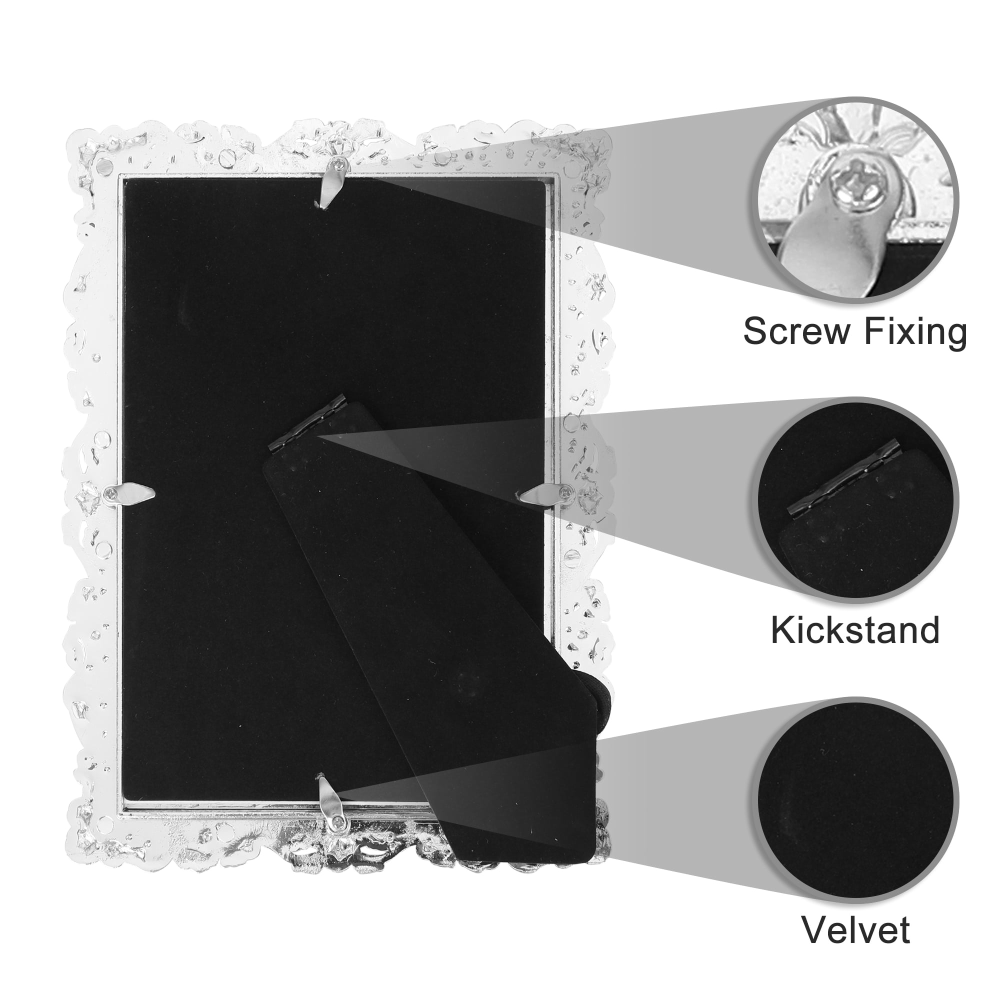 Unique Bargains Plated Picture Frame with Crystal Photo Frames Silver Oval Shape Silver Rectangle 4x6/8x10