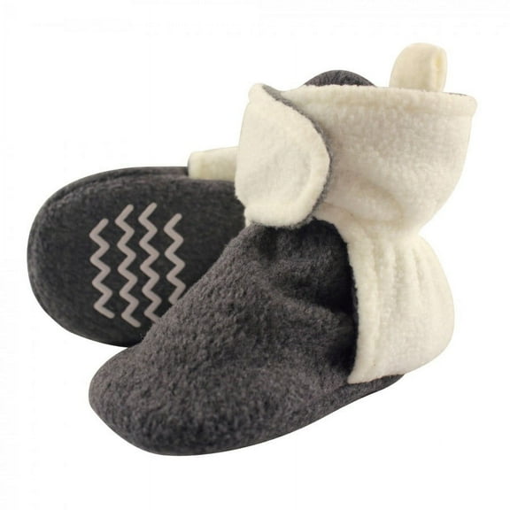Hudson Baby Baby and Toddler Cozy Fleece Booties, Heather Charcoal Cream, 0-6 Months