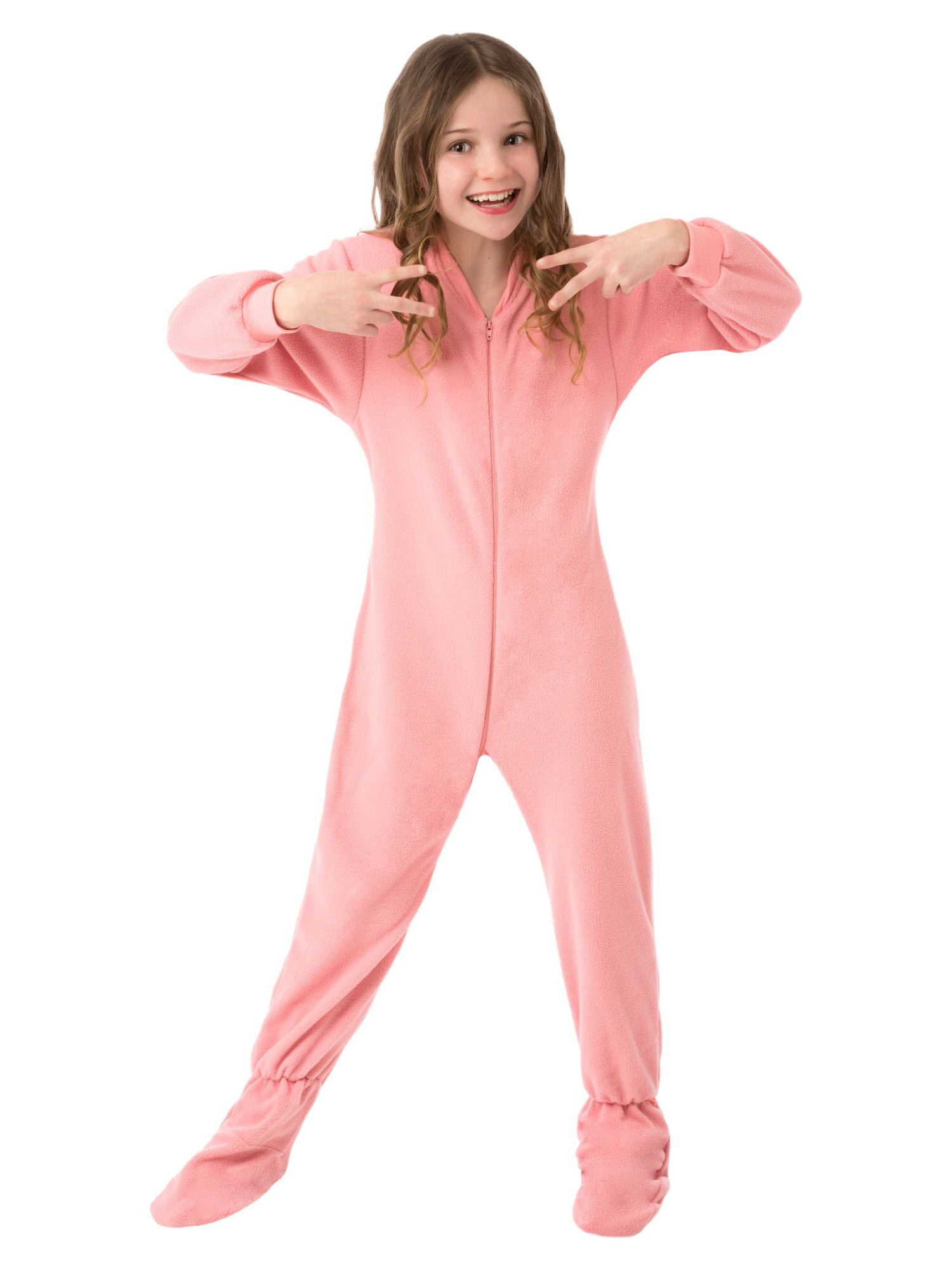 Big Feet Pajama Co. Girls’ Pink Fleece Footed Pajamas – Cozy One-Piece Sleepwear, Anti-Pill, Moisture-Wicking, Sizes Child to Tween
