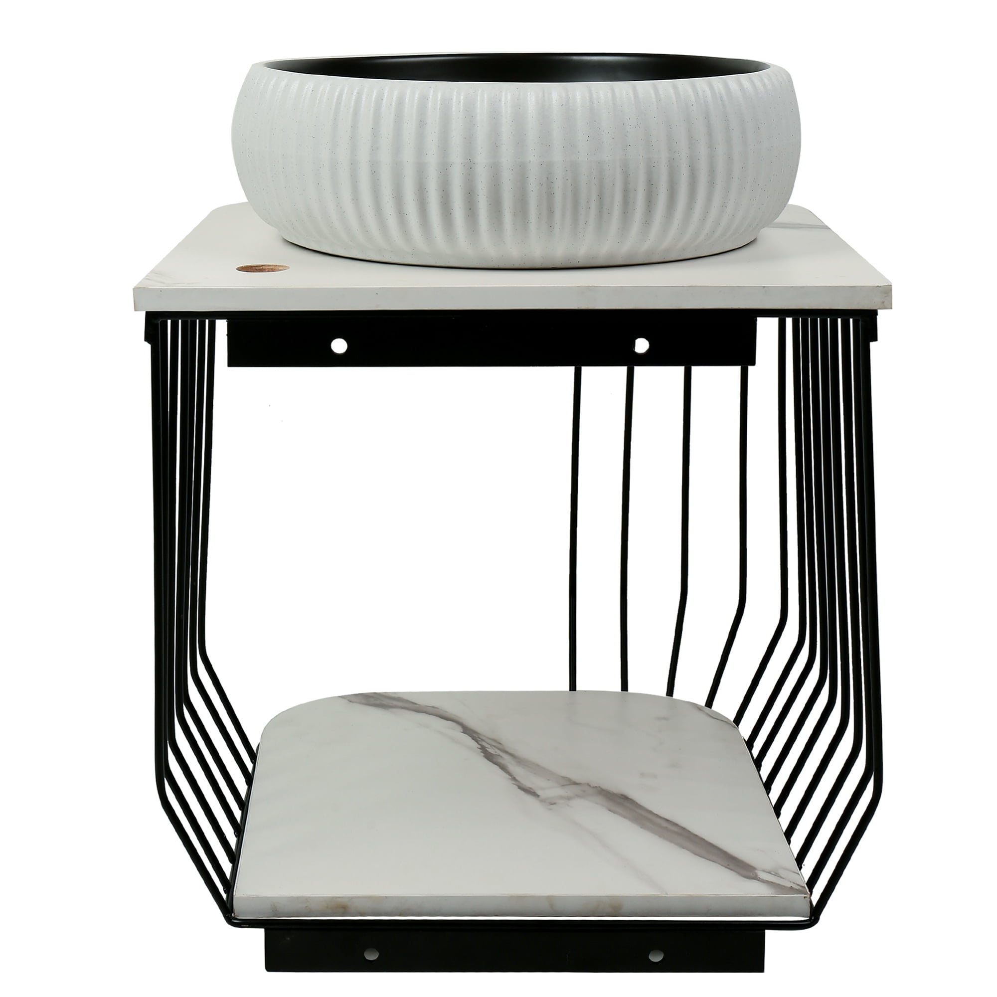 Fine Fixtures Dumbo 20" Modern Wall-Mounted Vanity with Black Metal Frame and Marble-Look Top, Compact Open-Frame Design with 16" Round Vessel Sink