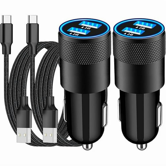 OAO IPhone 17 Car Charger Fast Charging, 2Pack 4.8A USB Power Cigarette Lighter USB-C Car Charger   Type-C Braided Cord for iPhone 17 Air/17 Pro/16/15/Galaxy/S25/S24/Pixel
