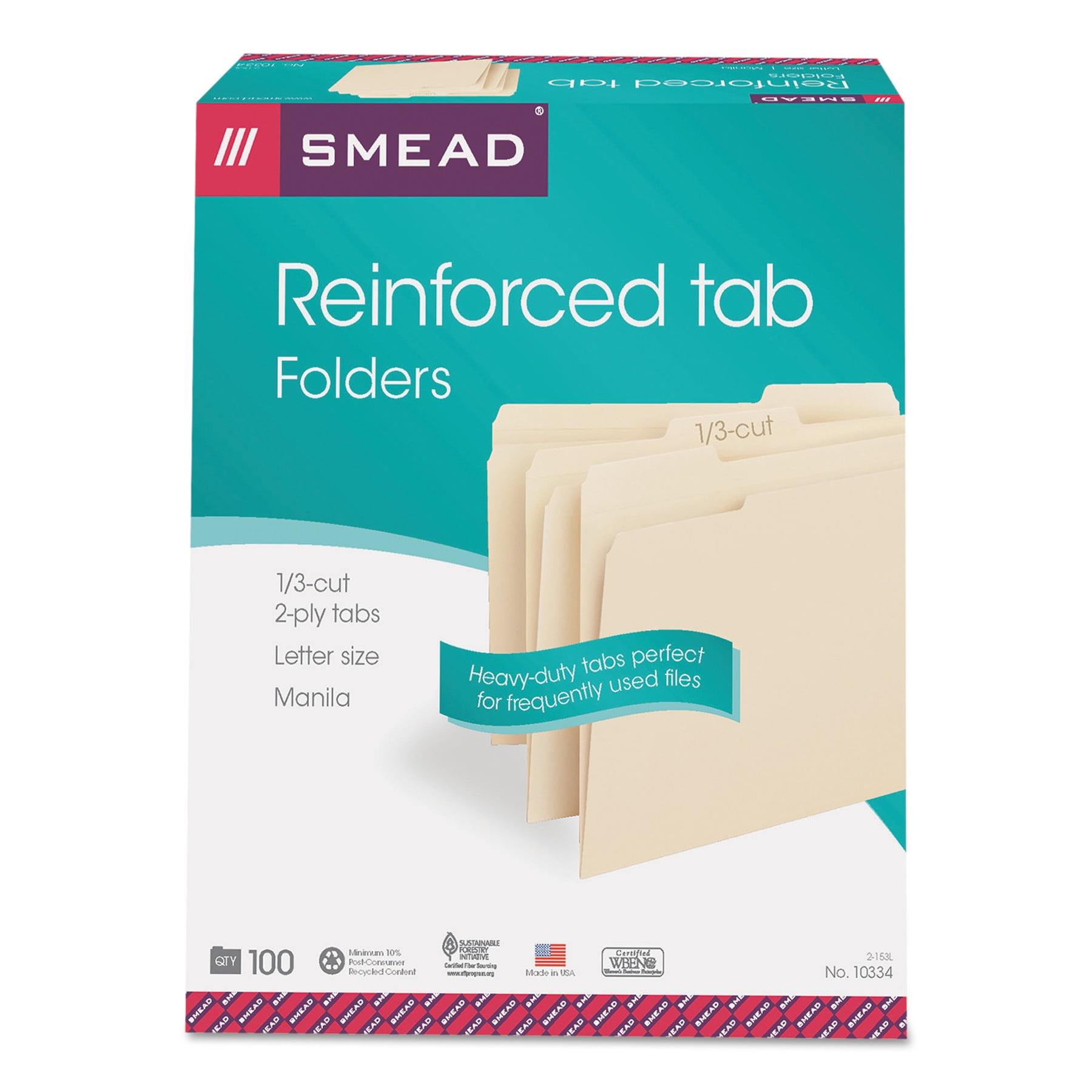 Smead Manila Folders Reinforced 1/3 Cut Tab 100/BX Letter (10334)