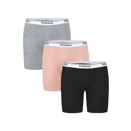 

POSESHE Women s Boyshorts Panties Underwear 6/8 inseam S-5XL Plus Size 3-Pack