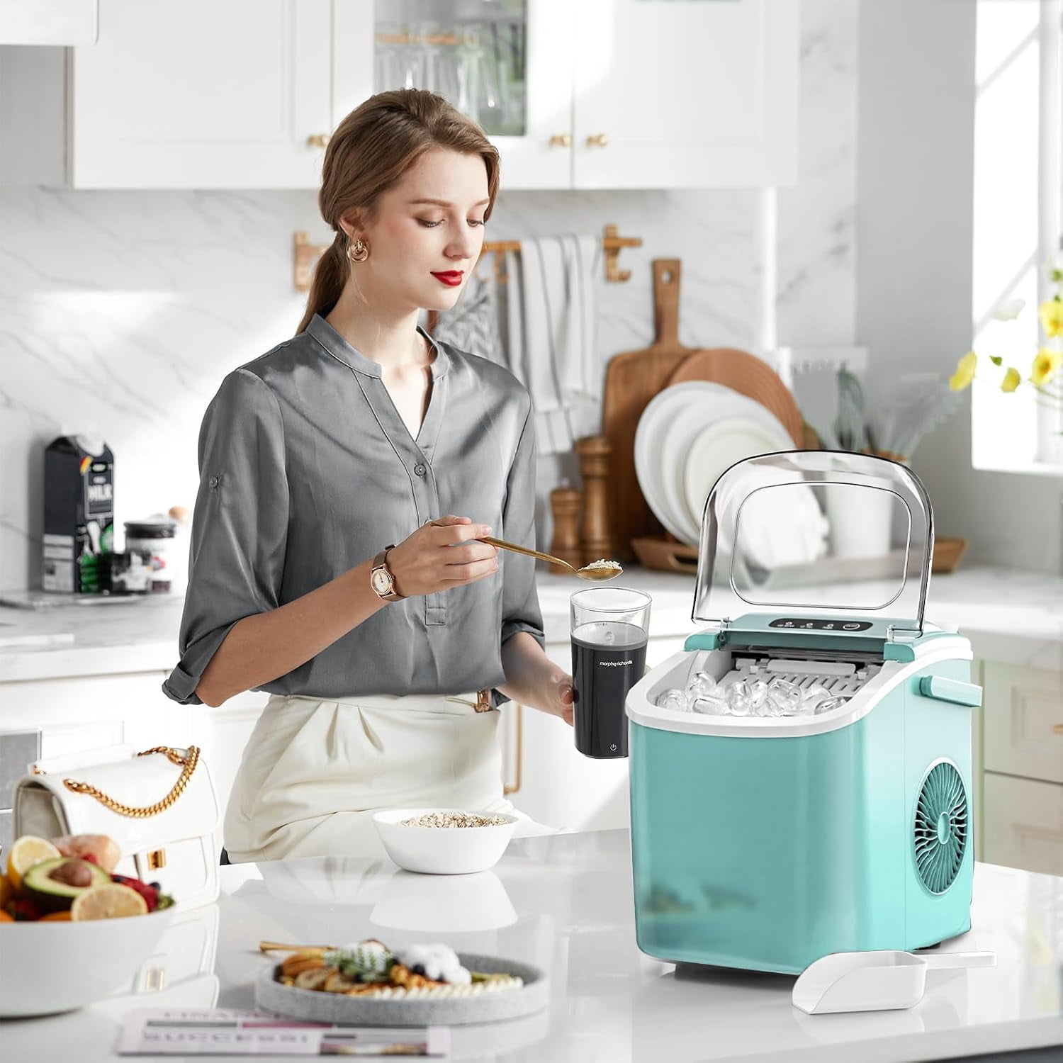 Havato Countertop Ice Maker, 9 Bullet Ice Cubes in 6 Mins, 26lbs/24H, w/ Scoop & Basket, Light Green