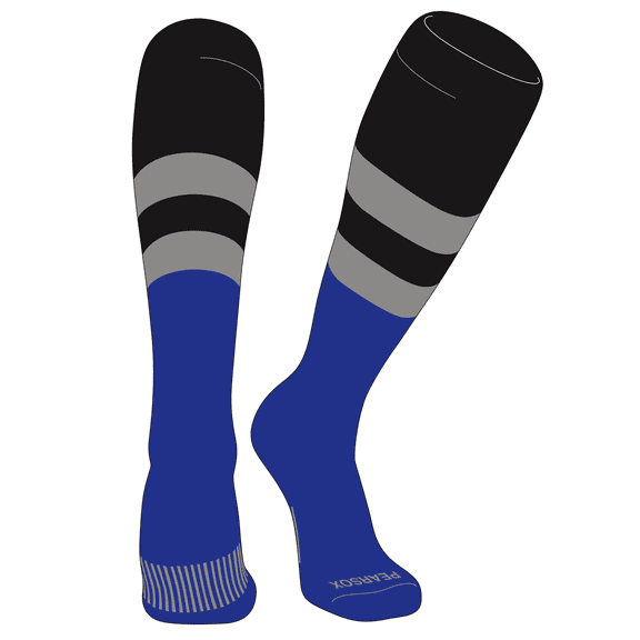 PEAR SOX Striped OTC Baseball, Softball, Football Socks (D) Black, Silver, Royal (Black, Royal)