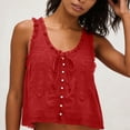 thumbnail image 4 of aohooy Women Cotton Tank Tops Y2k Cropped Lace Button Down Sleeveless Shirt Boho Casual Summer Fashion Tops Dressy Blouse 2026 Red,S, 4 of 7
