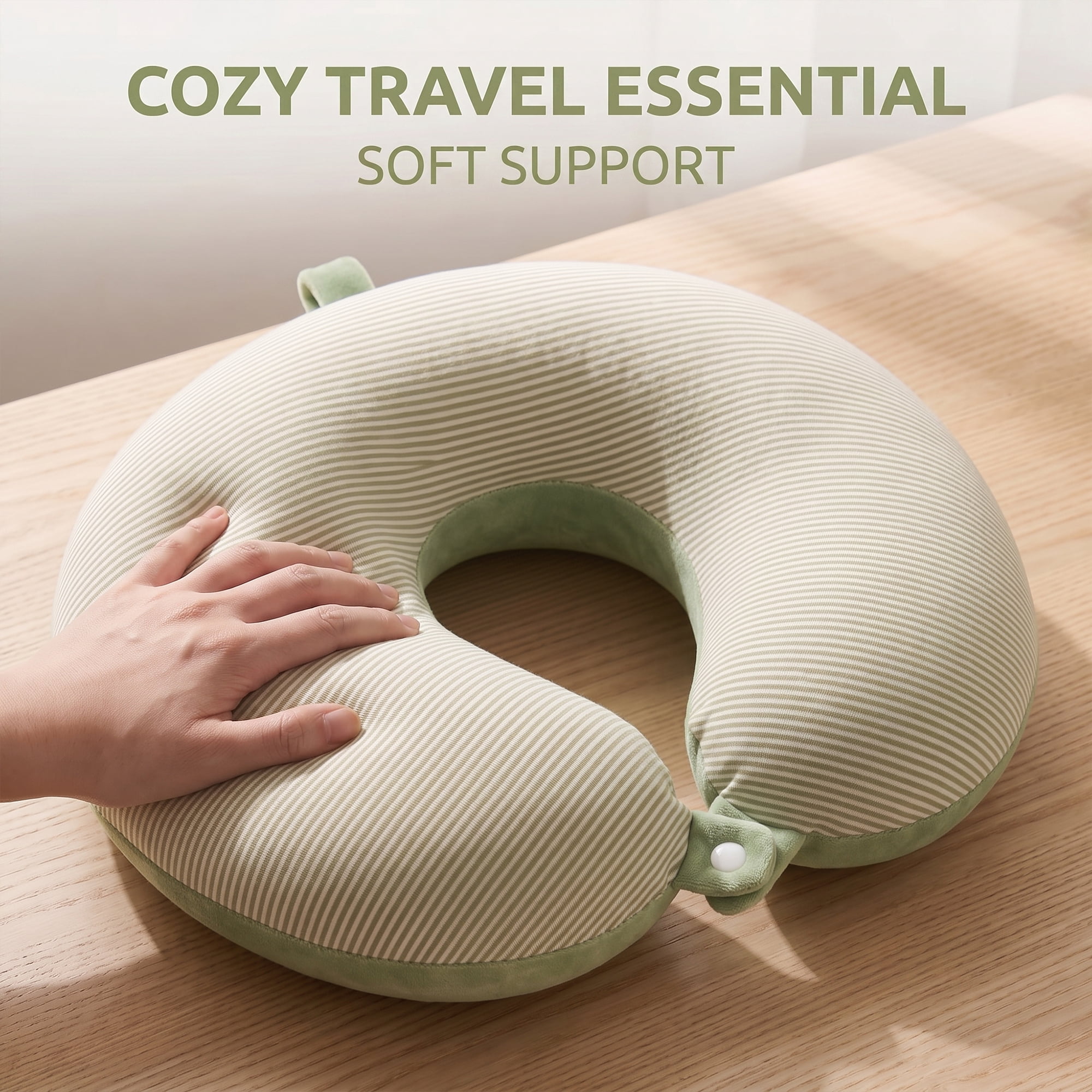 Unique Bargains Memory Foam Neck Pillow U Shape Snap Closure for Office Green 11"x12"x4"