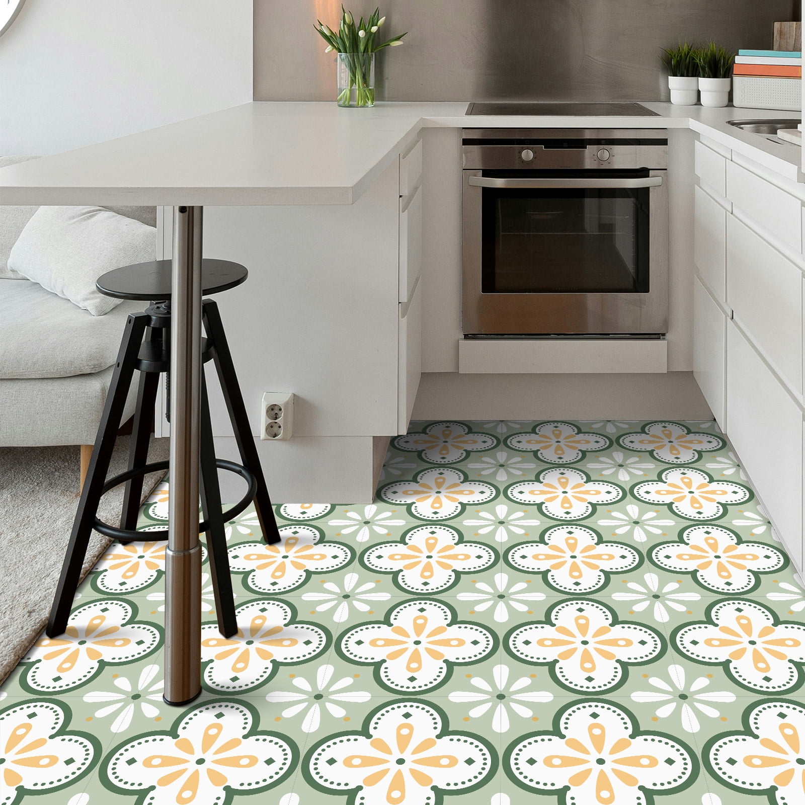 DEWOO Peel and Stick Floor Tile, Peel and Stick Flooring Self Adhesive, Waterproof Vinyl Flooring Suitable for Bathroom, Kitchen, Light Green(12 x 12 In, 10PCS)