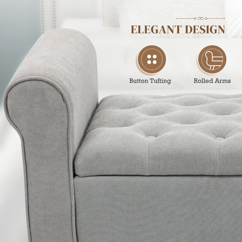 Alvantor Storage Ottoman Bench with Rolled Arms, Button Tufted Seat & Wood Legs 49.5"x19"x22.5" Gray
