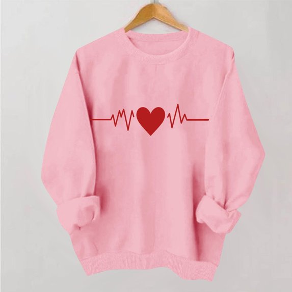 ZHYou Women Valentine's Day T-Shirts V-Neck Valentine's Day Printed Long Sleeve Loose Fit Casual Soft Spring Summer Tops,Pink,XL