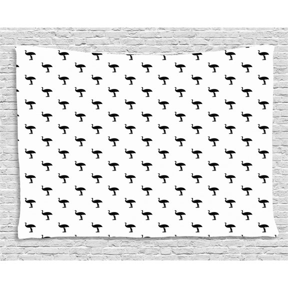 Ostrich Tapestry, Baby Australian Desert Wild Creatures Hipster in Minimalist Tones Artful Print, Wall Hanging for Bedroom Living Room Dorm Decor, 60W X 40L Inches, Black White, by Ambesonne