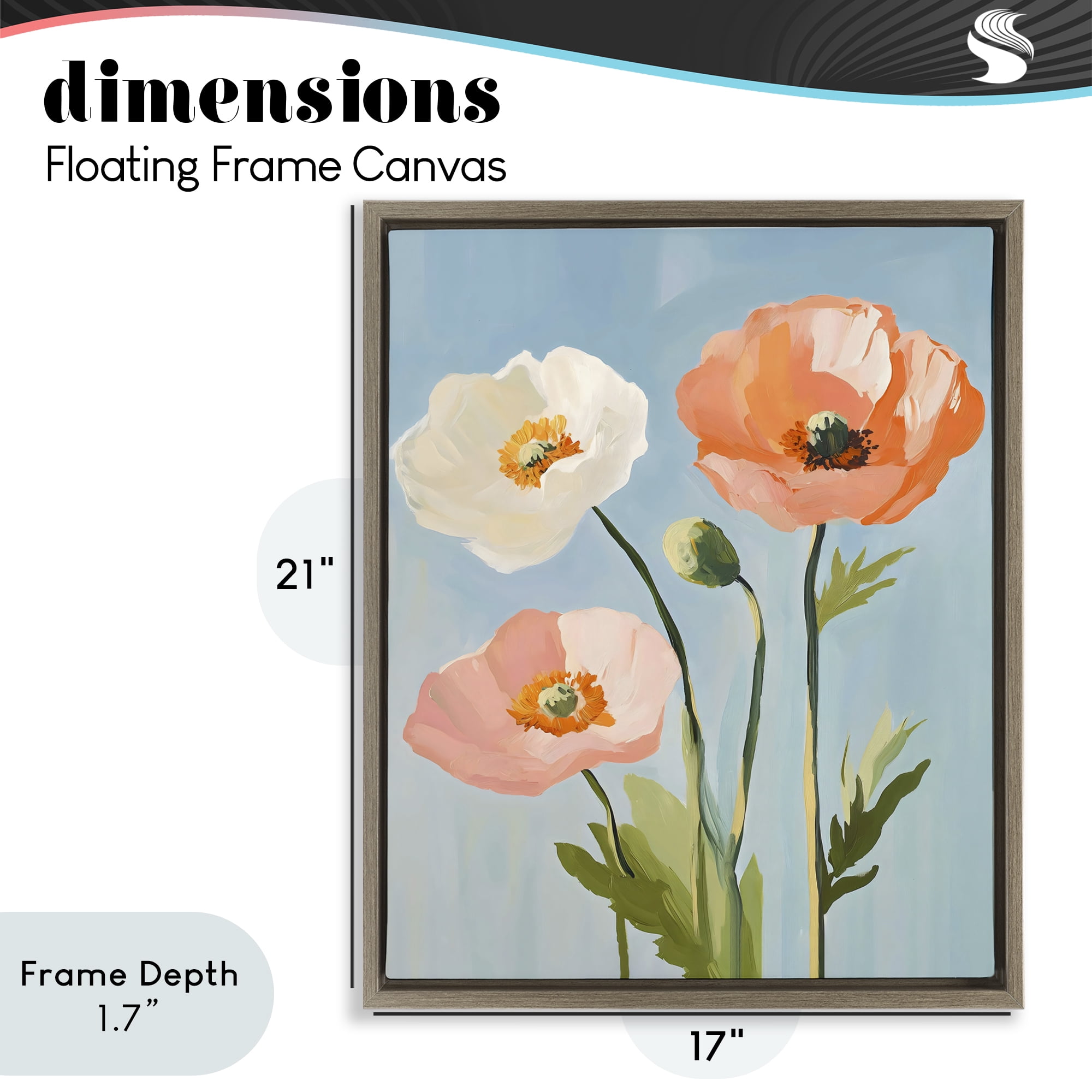 Stupell Industries Pastel Poppy Blooming Trio Brown Framed Floater Canvas Wall Art, design by The Prints Vibe