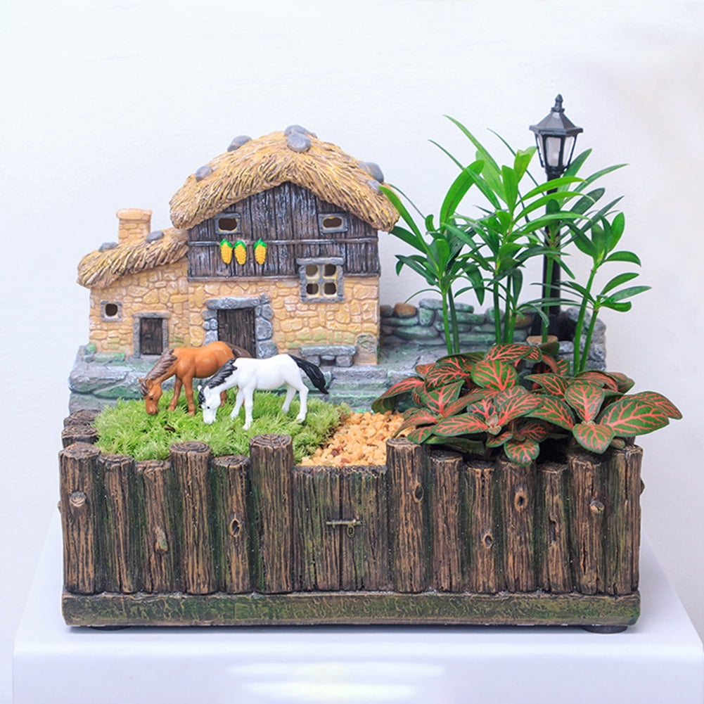 Miniature Resin House Planter Pot Succulent Flower Pot Micro Landscape  Decorations Crafts for Desktop Office New - Walmart.com