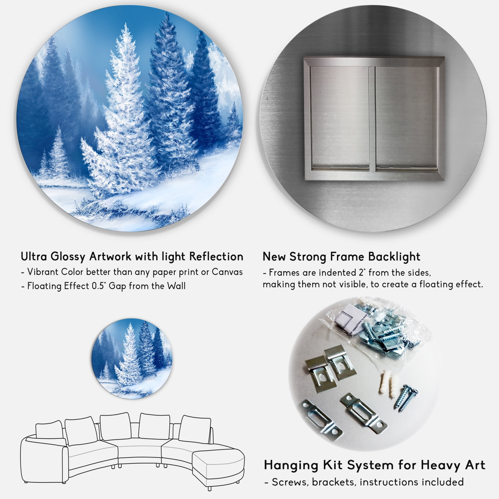 Designart 'Snow Covered Trees With Dreamlike Spruce Forest' Lake House Circle Metal Wall Art 23x23 - Disc of 23