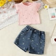 thumbnail image 2 of Cute Outfits for Girls Knit Embroidery Fly Sleeve T Shirts and Jean Shorts Summer Vacation Beach Girls Clothes Size 2-8, 2 of 5