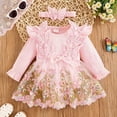 thumbnail image 2 of Xyant Baby Girl Romper Dress Embroidery Lace Flowers Baby Dress Romper Fall Winter Festival Clothes with Headband (Pink,12-18 Months), 2 of 5