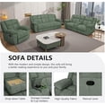 thumbnail image 3 of 3-Piece Manual Recliner Sofa Set –Green Sofa, Corduroy Sectional Couch with Loveseat, Recliner Chair, Cup Holders, Storage Console & Drop-Down Table – Plush Living Room Furniture, 3 of 5