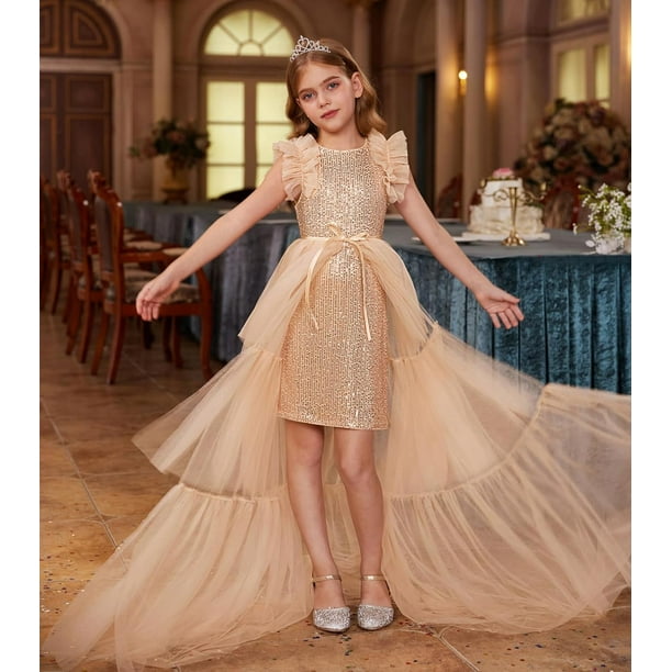knee length dresses for ladies Tween Girls' Bow Back Sleeveless Sequin Maxi Dress – Elonnashop main image 0