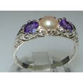 thumbnail image 3 of LBG British Made Luxury Solid 10K White Gold Natural Amethyst and Cultured Pearl Trilogy Ring, 3 of 8