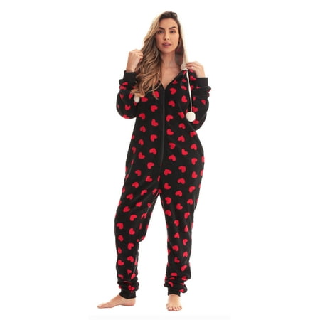 

Just Love Christmas Print Pom Pom Adult Onesie (Hearts - Red Black XX-Large)