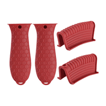 Silicone Pot Handle Covers 4 Pack, Heat Resistant Non-Slip Handle Holders for Cast Iron Skillets, Frying Pans, Griddles, Honeycomb Design Red