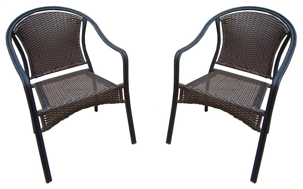 Stackable Wicker Chair with Round Back Set of 2