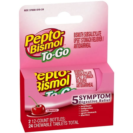 Pepto-Bismolâ ¢ To-Go Cherry Flavor Digestive Relief Chewable Tablets 2â 12 ct Bottles