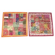 Mogul 2 Colorful Pillow Sham Zari Embroidery Patchwork Decorative Throw Cushion Covers 16X16