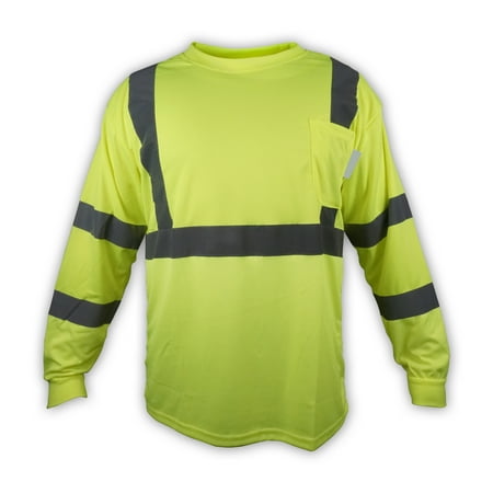 XL / Class 2 Max-dry Moisture Wicking Mesh Long Sleeve Safety T-shirt, Neon