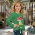 thumbnail image 3 of Xixirimido Frog Mushroom Green Pattern Girls Casual T-Shirt Crew Neck Tunic Tops Long Sleeve Loose Fit Soft Blouse Tie-hem Tees for Fall Winter, Size 7-8, 3 of 7