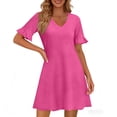 thumbnail image 4 of Summer Dresses for Women Ruffle Short Sleeve V Neck Casual Shift Dress with Pockets Hot Pink 2XL, 4 of 5