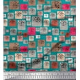 thumbnail image 1 of Soimoi Cotton Jersey Fabric Artistic Flower & Square Geometric Printed Fabric 1 Yard 58 Inch Wide, 1 of 1
