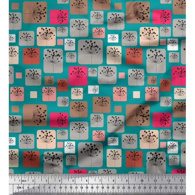 Soimoi Rayon Fabric Artistic Flower & Square Geometric Print Fabric by Yard 56 Inch Wide