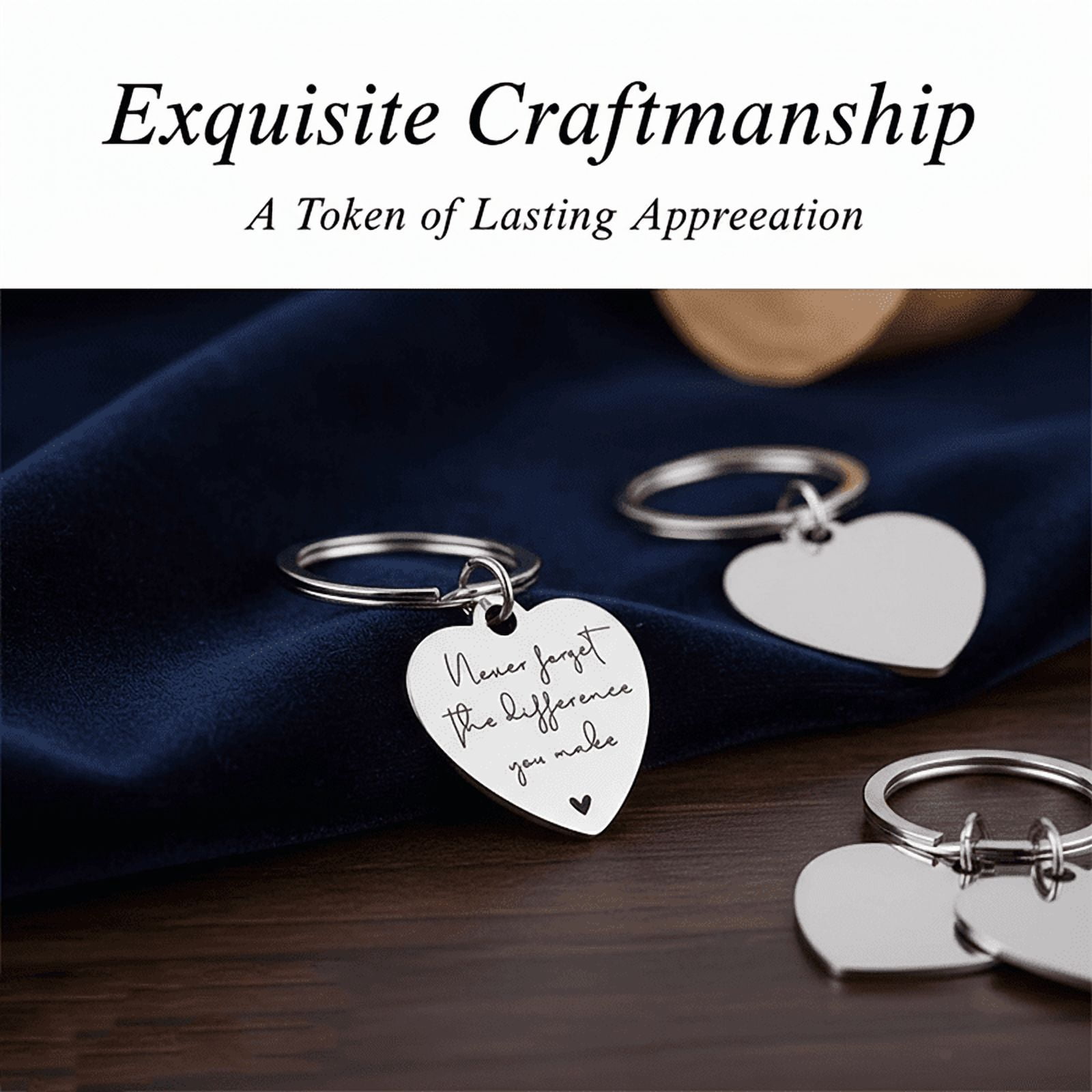 24 Sets Inspirational Heart Keychains with Cards & Clear Gift Bags, Engraved "Never Forget the Difference You Make" Appreciation Key Rings for Employee, Teacher Gifts, Team Recognition, Party Favors
