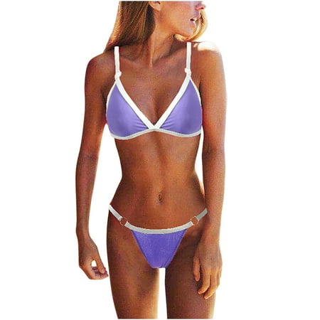 Bikini Set for Women s Solid V Neck Swimsuit Push up Padded Brazilian Thong Bikinis Bathing Suit with O Ring Bottom