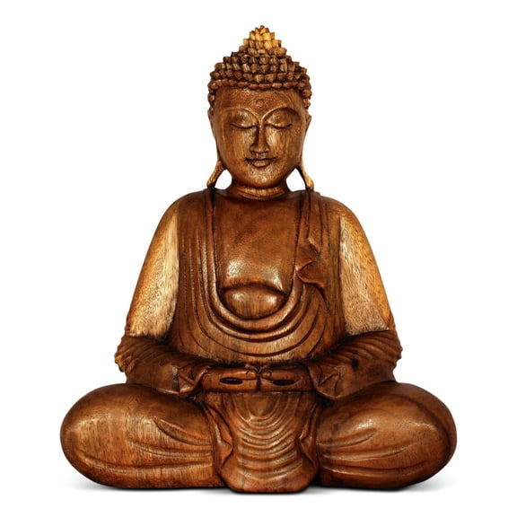 Wooden Sitting Buddha "Dhyana Mudra" Statue Handmade Meditating Sculpture Figurine Decorative Home Decor Accent Rustic Art Traditional Modern Oriental Decor Size: 8" TALL X 7" WIDE X 3.5" DEEP