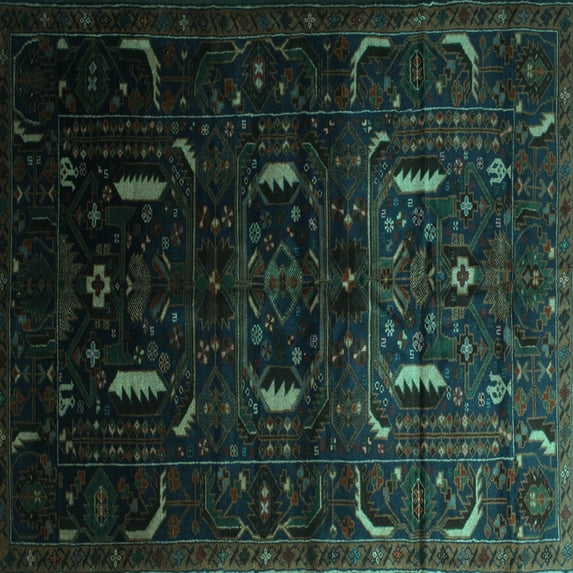 Ahgly Company Machine Washable Indoor Square Persian Turquoise Blue Traditional Area Rugs, 4' Square