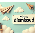 thumbnail image 4 of Chalkboard Style Class Dismissed Banner with Clouds Paper Plane and Bell Backdrop Party Decorations for School Events Graduation Celebrations End of Semester Parties and Classroom Decor, 4 of 4