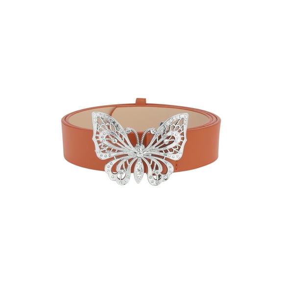 Cinturones de moda para mujeres INSPIRE CHIC, cinturón versátil con hebilla de mariposa de strass para jeans y vestidos 106x3.2cm/41.7x1.3" color camello