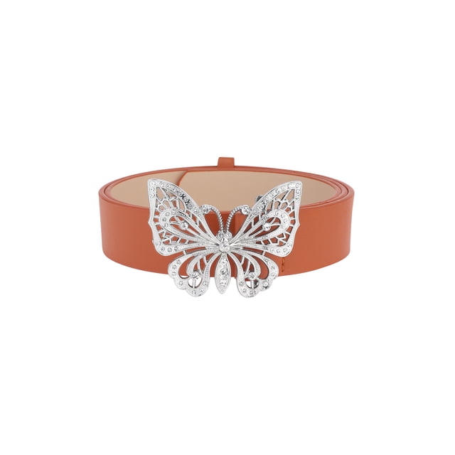 Cinturones de moda para mujeres INSPIRE CHIC, cinturón versátil con hebilla de mariposa de strass para jeans y vestidos 106x3.2cm/41.7x1.3" color camello