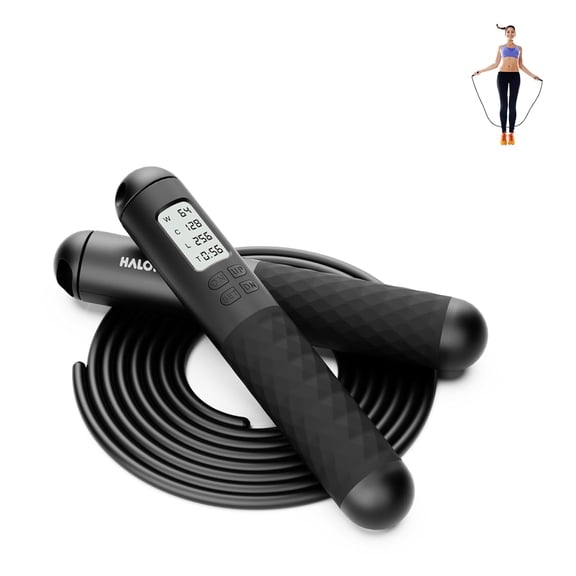 Halohop Skipping Rope With Calorie Counter, Adjustable 3m Skipping Rope With Counter For Exercise & Fitness (Black) Pvc | Tangle Free, Slip, Adjustable Length
