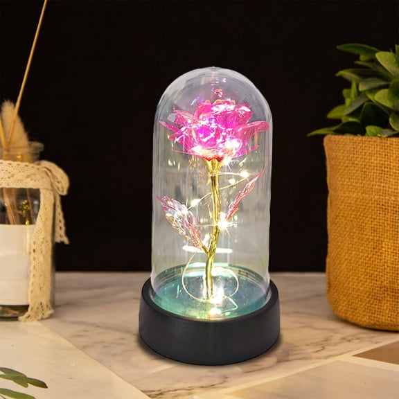 Fake Roses,Gift for Women,Birthday Gifts for Women,Christmas Rose Gifts for Mom,Women,Her,Wife,Grandma,Light Up Rose in Glass Dome,Colorful Rainbow Flowers for Delivery Christmas(hot pink)