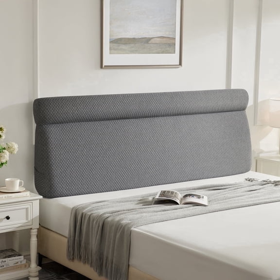 Someet Upholstered Queen Bed Frame with Headboard, Wedge Pillow Triangle Headboards with Removable Cover, Reading and Working Backrest Pillows, Fabric Gray