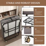 Twin Folding Bed with Mattress, 75 x 38 Portable Rollaway Bed for Adults, Metal Frame Foldable Guest Bed with Memory Foam Mattress, Daybed or Extra Sleeping Space with Side Storage Pocket