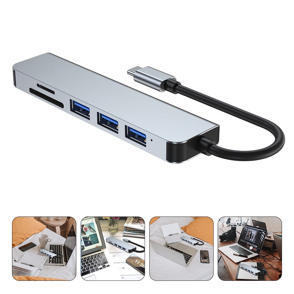 KONTONTY 1Set USB Hub Splitter for Laptop Grey Aluminium USB Ports Hub for Users with USB Type C Devices