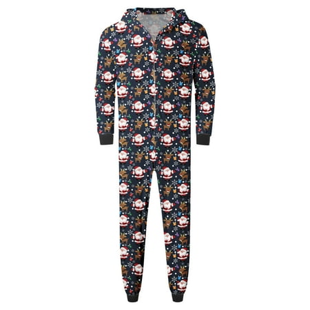 

Holiday Savings 2022! Feltree Parent-child Warm Christmas Set Printed Home Wear Hoodid Pajamas Dads Jumpsuit Navy S