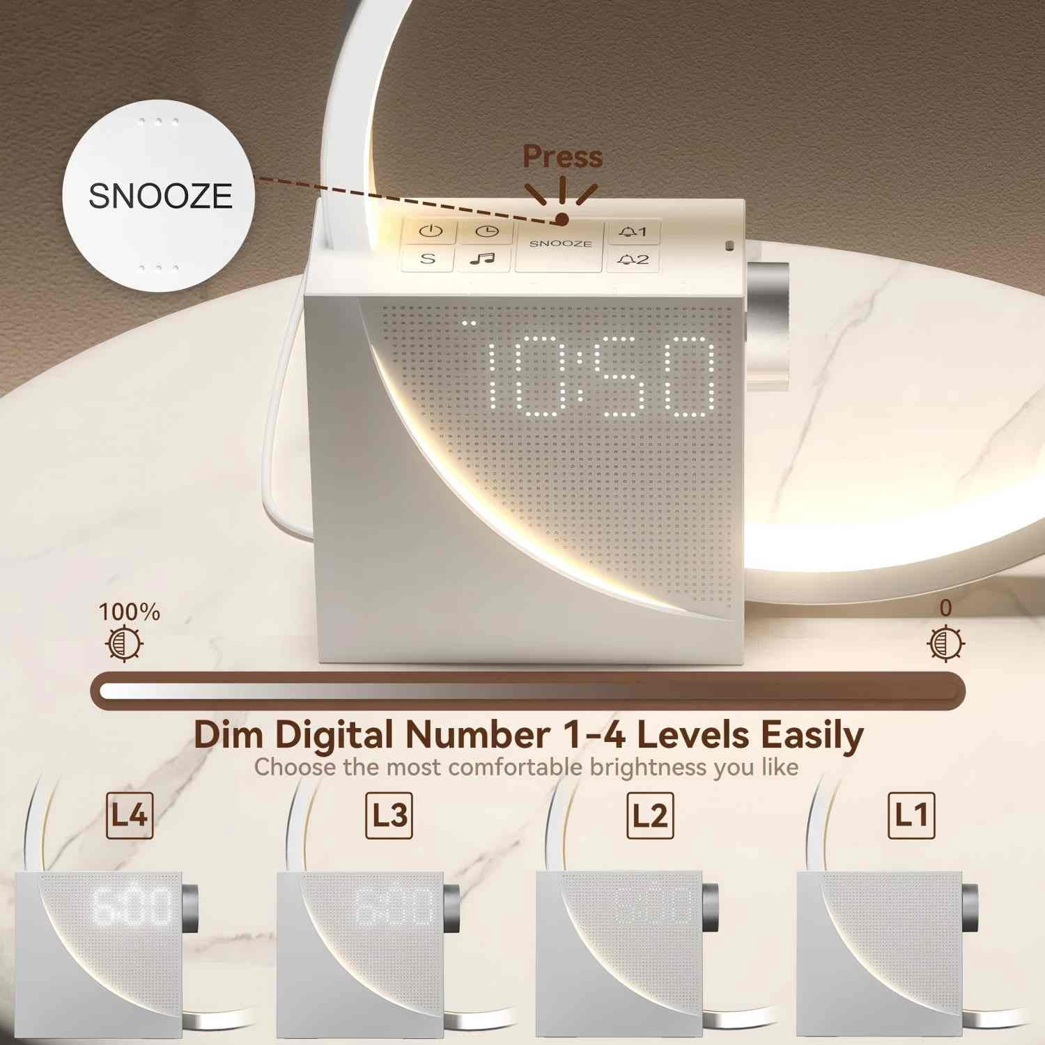 Sunrise Alarm Clock with Gradual Wake-up Light, 10 White Noise Sounds, Touch Dimmable Nightlight & Dual Alarms with Snooze for Heavy Sleepers, Silver